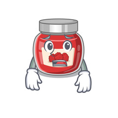 A picture of raspberry jam having an afraid face