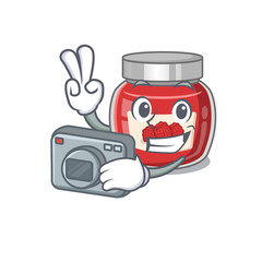 Cool Photographer raspberry jam character with a camera