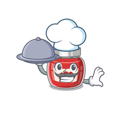 A picture of raspberry jam as a Chef serving food on tray