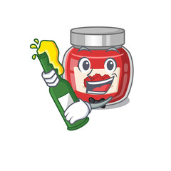 mascot cartoon design of raspberry jam with bottle of beer