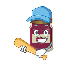 Obraz premium Smiley Funny plum jam a mascot design with baseball