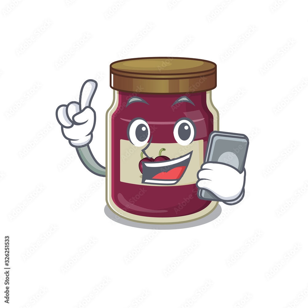 Poster Plum jam Cartoon design style speaking on a phone