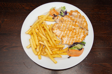 Chicken breast with straw potatoes