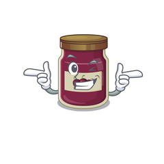 Cute mascot cartoon design of plum jam with Wink eye