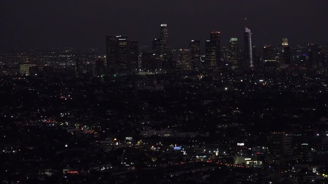 The Los Angeles skyline city lights at night