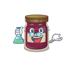 Cool plum jam Professor cartoon character with glass tube