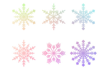 Naklejka na ściany i meble 虹色の雪の結晶セット、シルエット素材