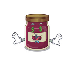Happy rich plum jam cartoon character with Money eye