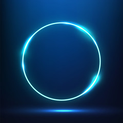 Blue floating circular neon glowing effect banner, Vector illustration.