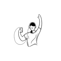 young people listen music retro hand draw