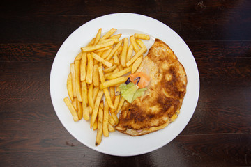 Ham and cheese omelette breakfast and Fried Potatoes
