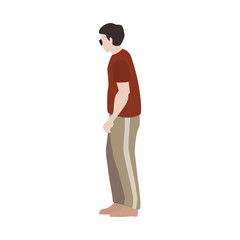 Trendy male cartoon character on a walk in the outdoor activities. Person in flat cartoon minimalist style. Colorful vector illustration