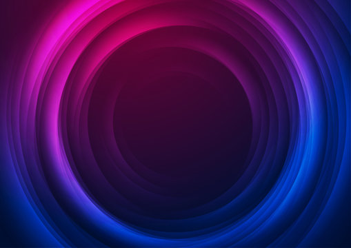 Smooth Blurred Blue And Purple Circles. Abstract Tech Futuristic Elegant Background. Vector Glowing Design