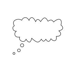 Vector contour speech bubble in shape of cloud for text. Message symbols, thought, icon on white background. Black and white