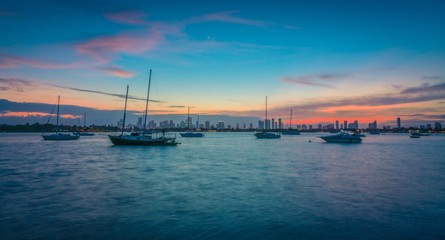 sea sunset water sky bridge shore boat ocean dusk colors harbor city landscape river bay blue coast florida miami © Alberto GV PHOTOGRAP