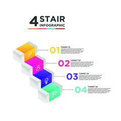 4 stair step timeline infographic element. Business concept with four options and number, steps or processes. data visualization. Vector illustration.