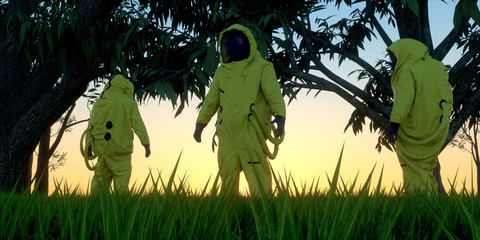 Extremely detailed and realistic high resolution 3d illustration of a man in a Hazmat suit