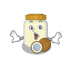 Coconut butter mascot design concept with a surprised gesture
