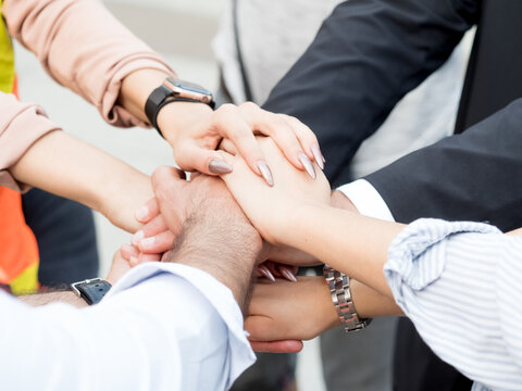 Close up top-view occupation businessman and woman manager executive meeting office compant handshake coporate partnership commnity connection professional power strategy teamwork success 