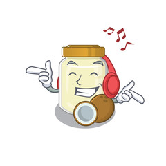 Listening music coconut butter cartoon character concept