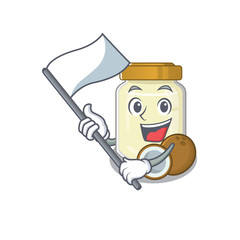 Funny coconut butter cartoon character style holding a standing flag