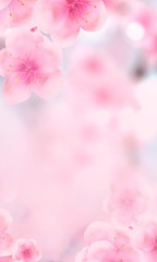 Fototapeta na wymiar vertical Japanese Spring Sakura cherry blossoms 240x400 size website fat skyscraper banner background. 3D Illustration Clip-Art floral spring petal design header. copy space in pink, white, blue