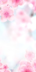 Fototapeta na wymiar vertical Japanese Spring Sakura cherry blossoms 120x240 size website small skyscraper banner background. 3D Illustration Clip-Art floral spring petal design header. copy space in pink, white, blue