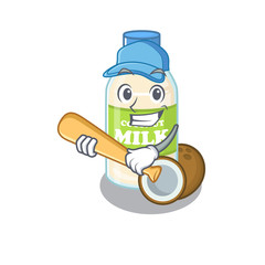 Smiley Funny coconut milk a mascot design with baseball