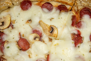 Pizza four friends, with olives and cheese