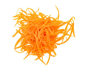 fresh shredded carrots isolated on white background