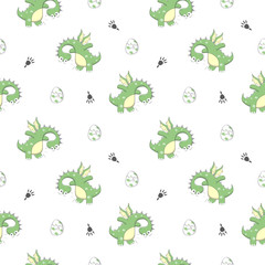 Kids pattern with cute dragon concept in the white backdrop