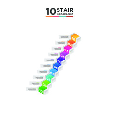 10 stair step timeline infographic element. Business concept with ten options and number, steps or processes. data visualization. Vector illustration.