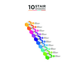 10 stair step timeline infographic element. Business concept with ten options and number, steps or processes. data visualization. Vector illustration.