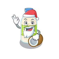 Coconut milk in Santa cartoon character style with ok finger