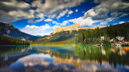 Stunning long exposure Emerald Lake Lodge in Summer