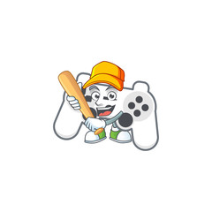 An active healthy white joystick mascot design style playing baseball