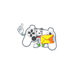 Happily white joystick mascot design style with envelope