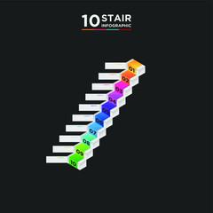 Fototapeta premium 10 stair step timeline infographic element. Business concept with ten options and number, steps or processes. data visualization. Vector illustration. isolated black background