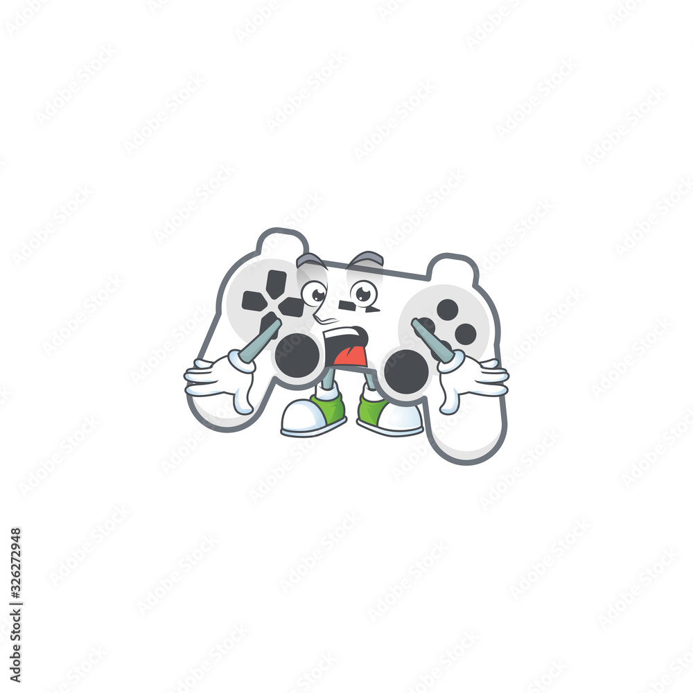 Wall mural cartoon character design of white joystick with a surprised gesture