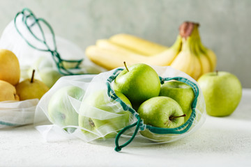 Fresh fruits, apples, bananas and pears. Zero waste food shopping.