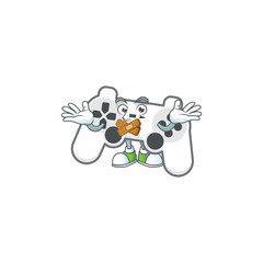 mascot cartoon character design of white joystick making a silent gesture