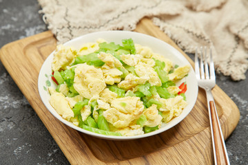 Fried eggs with bitter melon