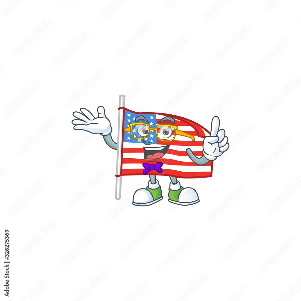 Poster the geek character of usa flag with pole mascot design