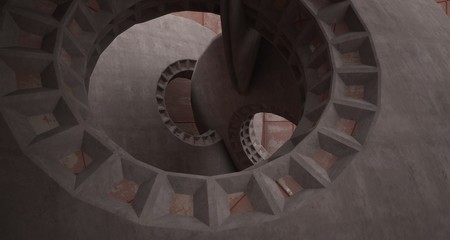 Abstract architectural rusted metal interior with concrete discs . 3D illustration and rendering.