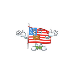 mascot cartoon character design of USA flag with pole making a silent gesture