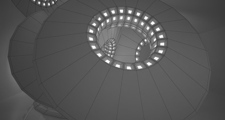 Fototapeta premium Abstract drawing white interior with discs and neon lighting. 3D illustration and rendering.