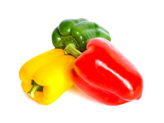three bell peppers an isolated on white background