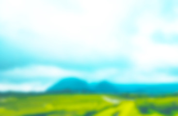 Abstract green blurred landscape background beautiful nature. Freshness backdrop. Spring concept. design for advertising, cosmetic, health, summer. Product display or montage. Defocused illustration