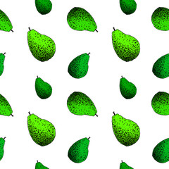Avocado pattern. Hand drawn green avocado on transparent background. Seamless vector backdrop