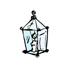 Glass lantern with a burning candle inside. Vector illustration in cartoon style. On a white background.